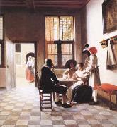 Pieter de Hooch Cardplayers in a Sunlit Room (mk25 oil painting on canvas